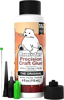 Bearly Art Precision Craft Glue Original 4 fl oz with Tip Kit Archival | Acid Neutral Archival Safe, Dries Clear, Freeze stable, Wrinkle &amp; Crack Resistant, Strong Flexible Hold Formula, Made in USA