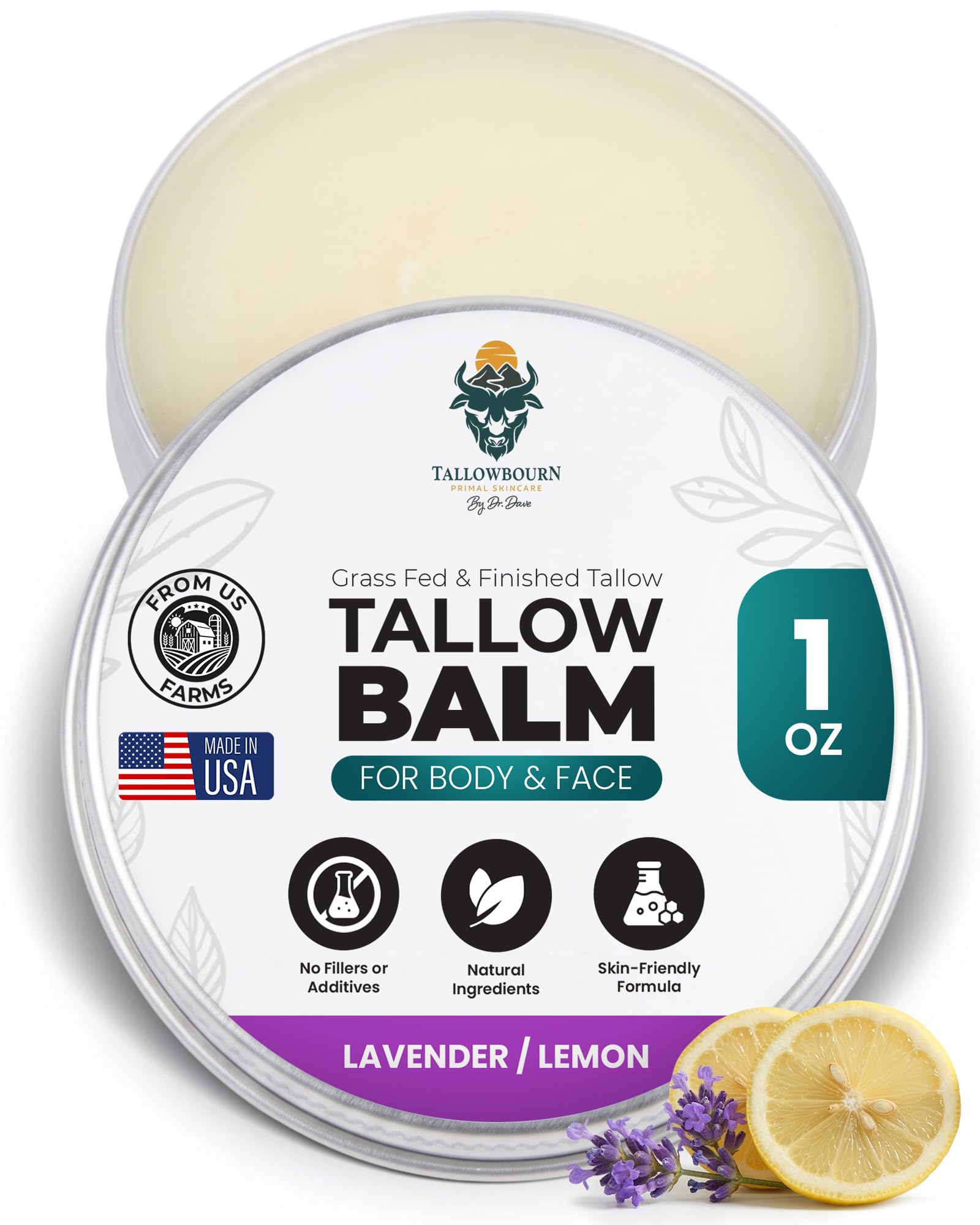 Grass-Fed Beef Tallow Balm for Face & Body - Lavender & Lemon - 1oz | Beef Tallo