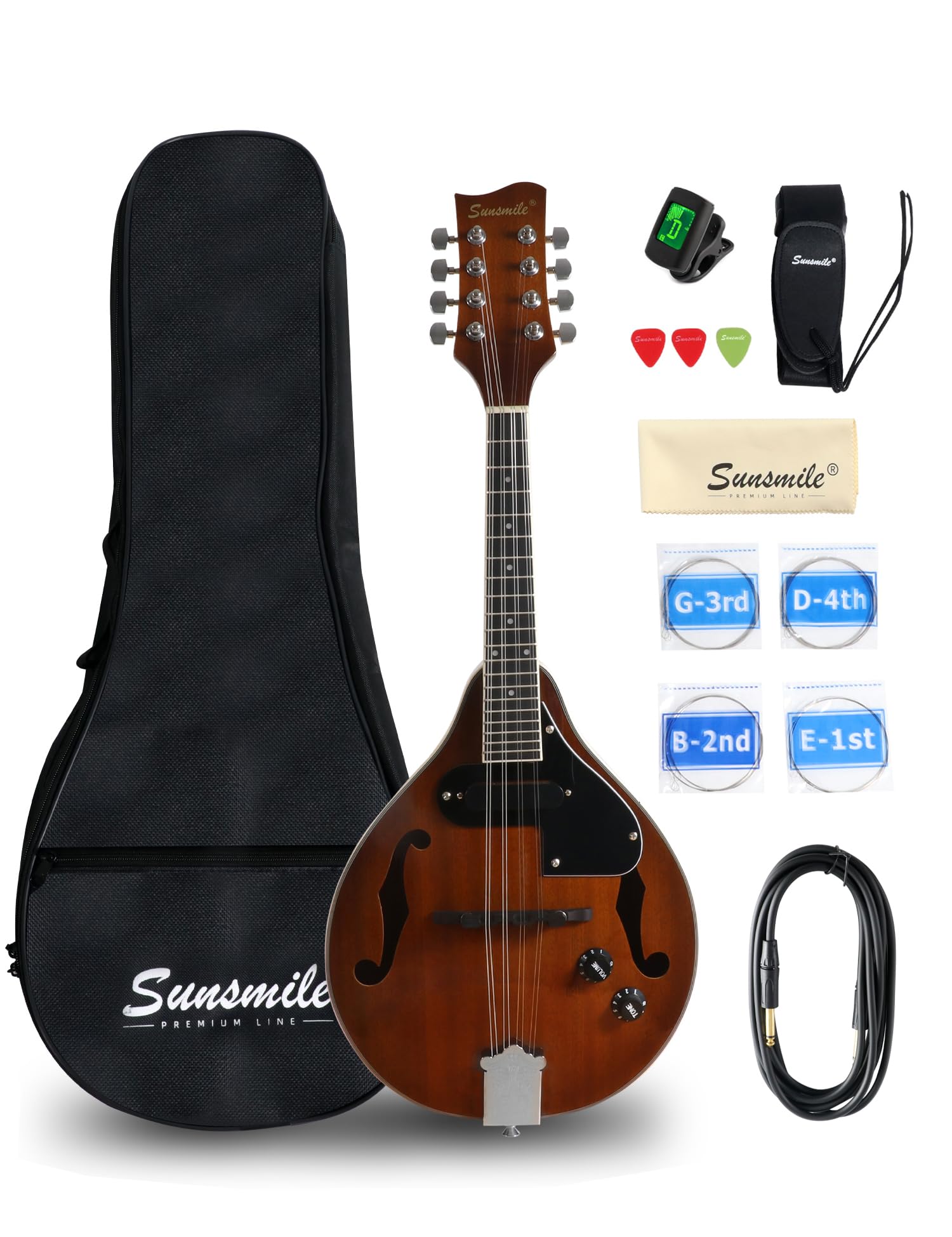 Sunsmile A-Style 8 String Acoustic-Electric Mandolin Instrument with Pickup | Sa