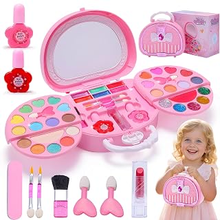 Kids Makeup Kit with Mirror - Real Washable Make up Set for Girls 3-12 | Play Makeup for Toddlers Children Princess Dress Up Christmas Birthday Gifts Toys for 3-12 Year Old Girls