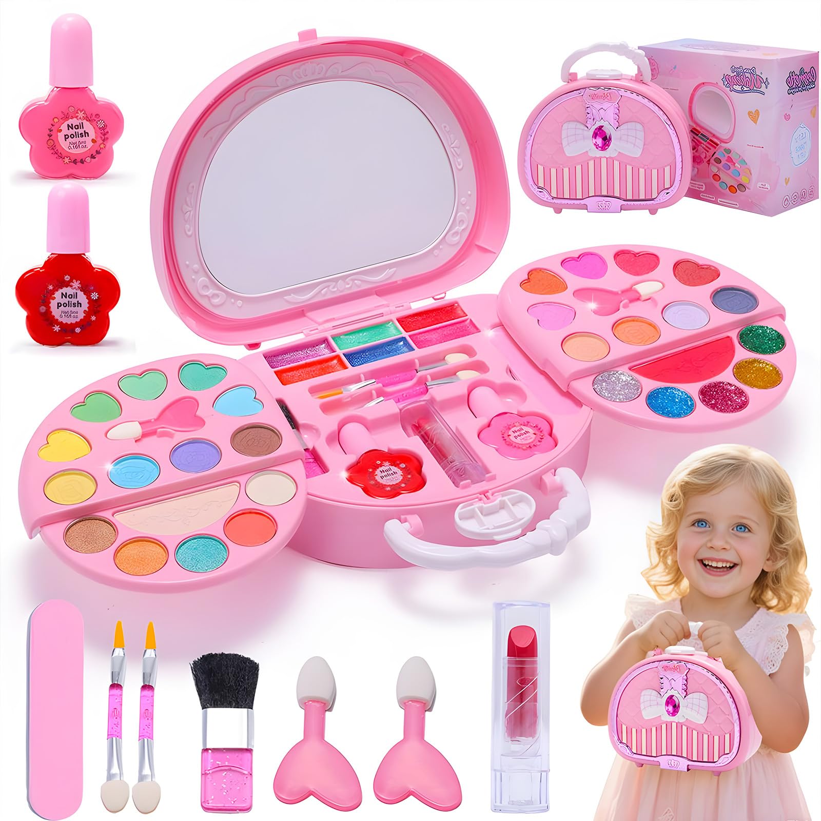 Kids Makeup Kit with Mirror - Real Washable Make up Set for Girls 3-12 | Play Ma
