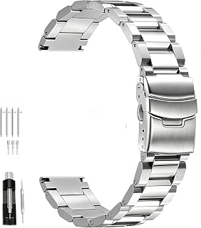 Juntan 18mm 20mm 21mm 22mm 24mm 26mm Classic Stainless Steel Watch Band Silver Black Grey Blue Gold Brushed Metal Watch Strap for Women Men Watch Replacement Band Double Buckle