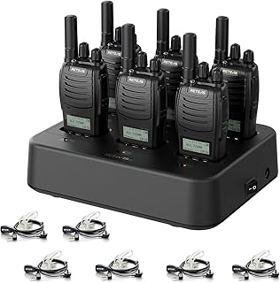 Retevis H777D Long Range Walkie Talkies with Earpiece LCD Screen(6 Pack) | for Hotel, Church, Retail, with 6 Way Gang Charger, Portable, Handsfree, Clear Audio,USB-C ,License Free