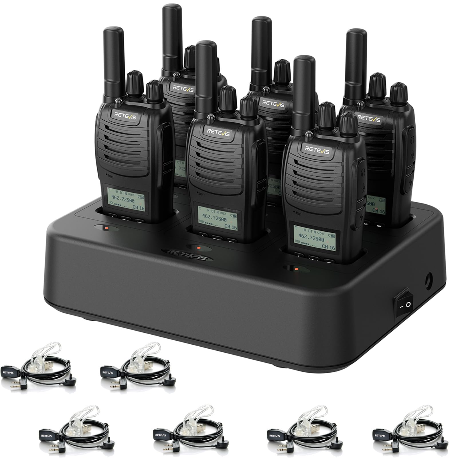 Retevis H777D Long Range Walkie Talkies with Earpiece LCD Screen(6 Pack) | for H