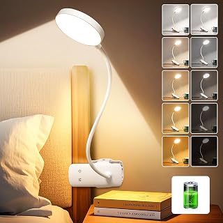 One Fire Reading Lights for Books in Bed, 3600 mAh Rechargeable Lamp, 5 Brightness/5 Colors/Memory Clip on Light, Flexible Reading Lamp, 400LM+36 LED Clip On Reading Light for Reading,Office,Craft