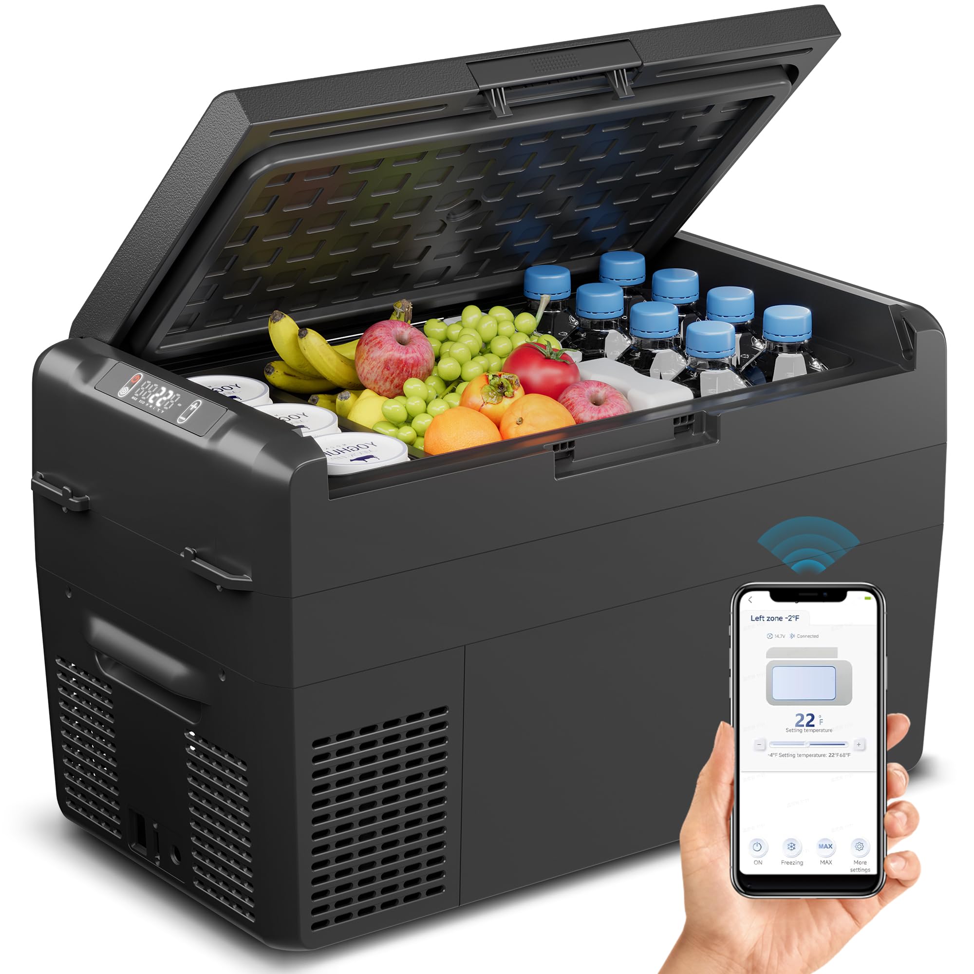 Feelfunn 12V Refrigerator 27QT Portable Freezer Electric Cooler Black | APP Cont