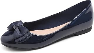 Feversole Women's Patent Round Toe Cute Bow Trim Ballet Flats, Ballerine Punta Tonda Decorate con Un Grazioso Fiocco da Donna
