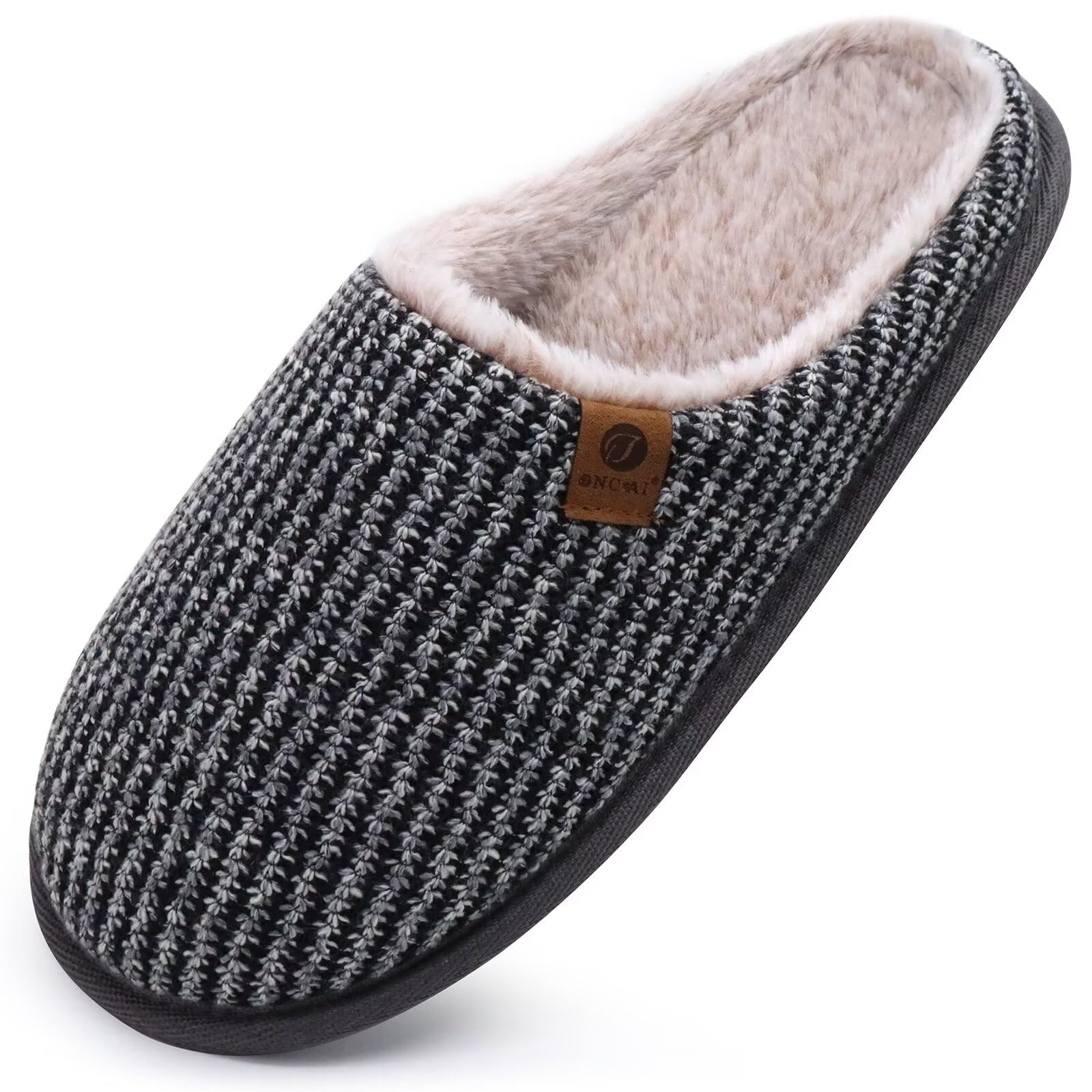 ONCAI Men's Winter Slippers, Comfortable Memory Foam Warm Wool Home Shoes with N