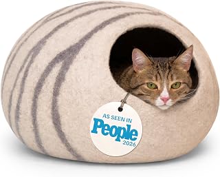 Cat Cave – Natural Wool – Self-Warming Hideaway for Indoor Cats & Kittens | Cat Bed Enclosure for Hiding, Sleeping & Comfort, Cat Enrichment, Handmade New Zealand Wool Felt, Gift for Pet Owners
