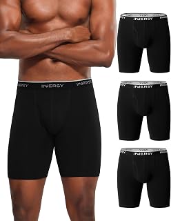 INNERSY Mens Cotton Boxer Briefs Retro Anti-Chafe Boxer Briefs 3 Pack