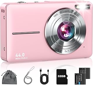 Lecran Digital Camera, FHD 1080P Point and Shoot Camera for Kids Teens Pink | 32GB Card, Filters 16X Zoom Anti-Shake, Compact Camp Camera for Travel, Christmas Birthday Gift Easy for Boys Girls Starters