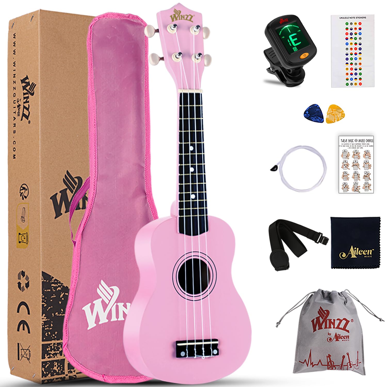 Winzz Soprano Ukulele Starter Kit For Beginners with Bag, Clip-On Tuner, Extra S