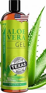 Seven Minerals Pure Aloe Vera Gel, 98.7% Organic Aloe from Freshly Cut Texas Leaves, Not Powder - 12 oz - Clear, Unscented, Non-Sticky, Vegan - Face, Skin &amp; Hair Moisturizer, After Sun Relief