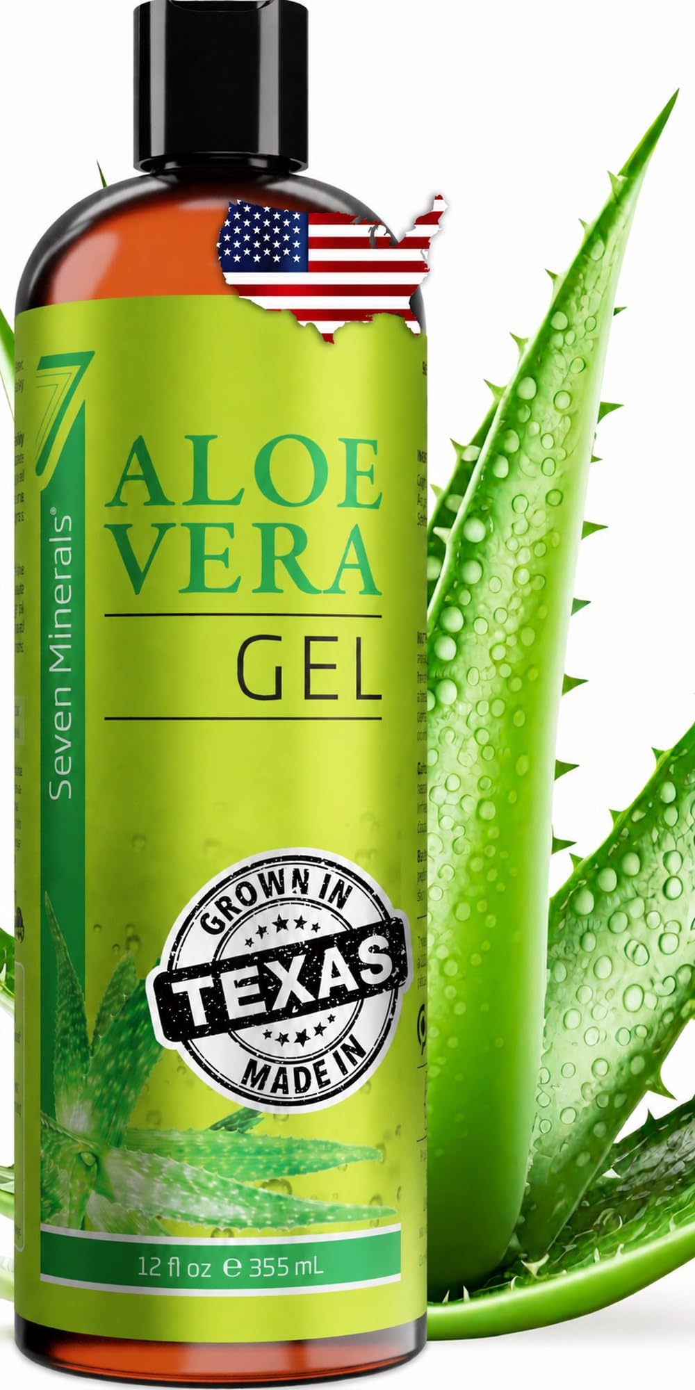Seven Minerals Pure Aloe Vera Gel, 98.7% Organic Aloe from Freshly Cut Texas Lea
