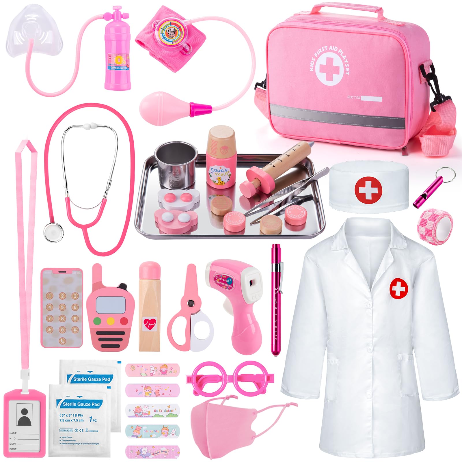 Sundaymot Doctor Kit for Girls, 34 Pcs Doctor kit for Toddlers 3-5 with Medical 
