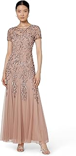 Adrianna Papell Womens Floral Beaded Godet Gown