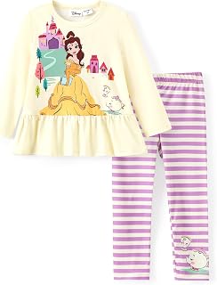 Disney Princess Baby Girl Outfit Long Sleeve T-Shirt Dress and Leggings Striped Autumn Casual Girls Clothing Set