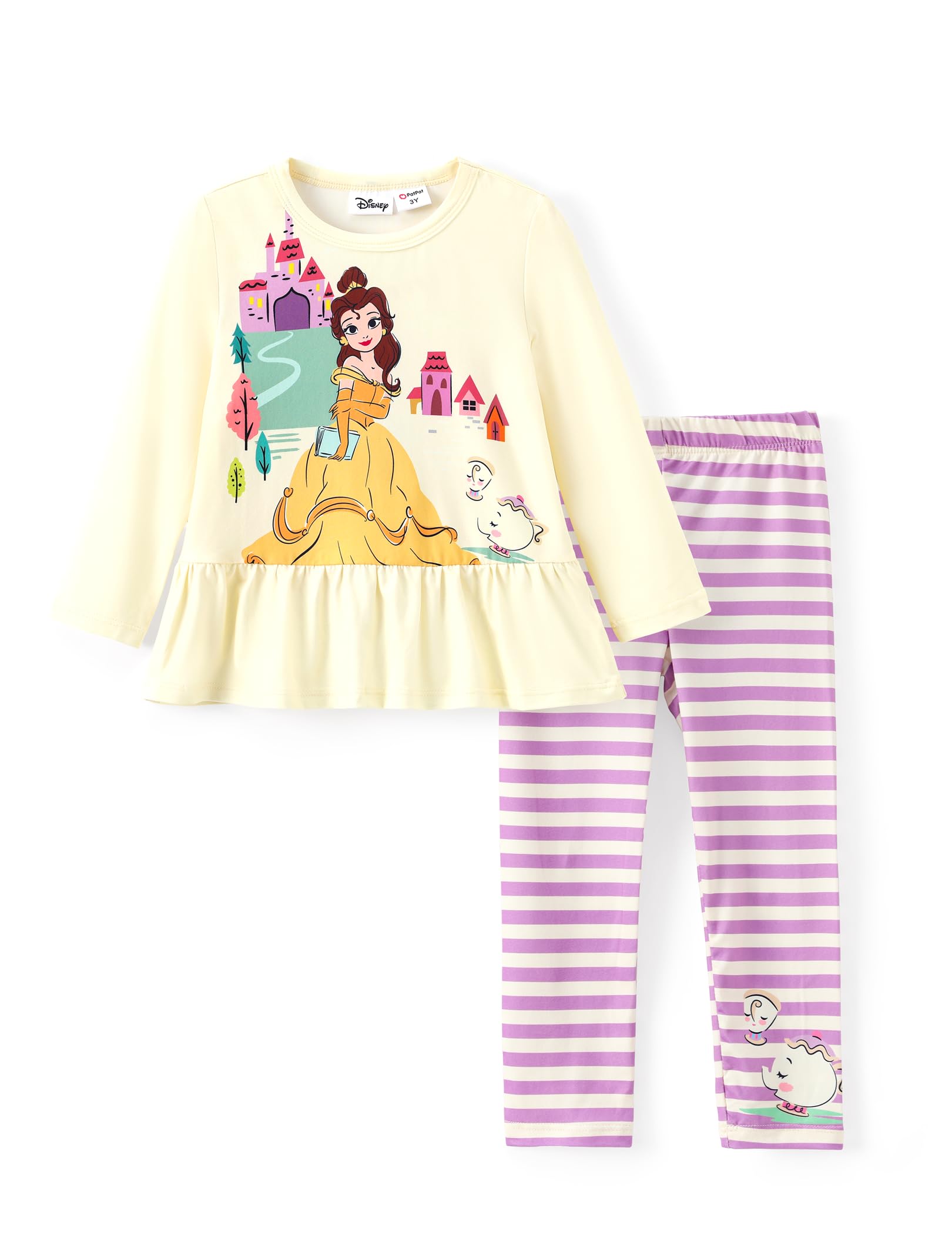 Disney Princess Baby Girl Outfit Long Sleeve T-Shirt Dress and Leggings Striped 