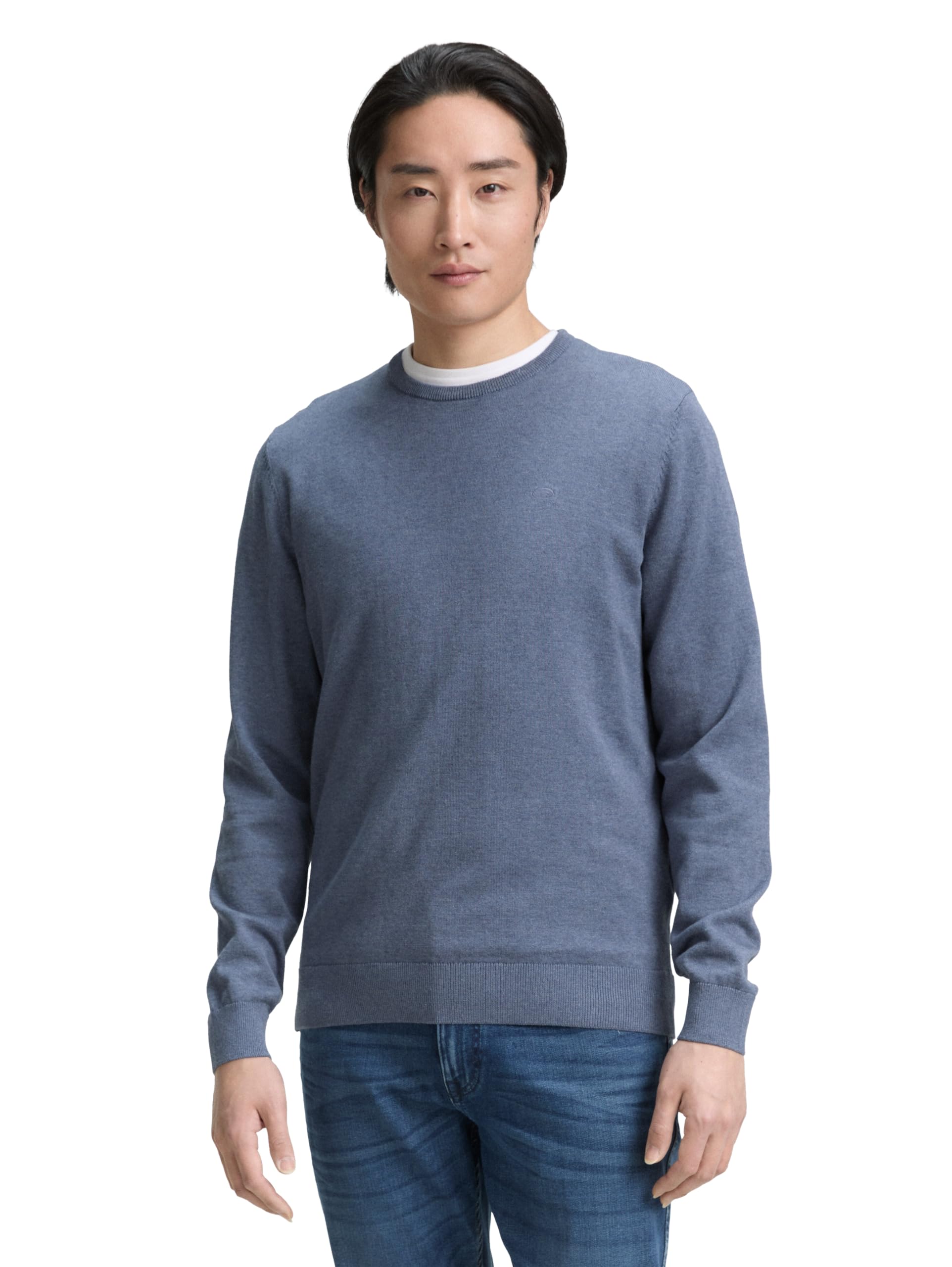 TOM TAILOR Men's Basic Plus Size Sweater with Embroidered Logo