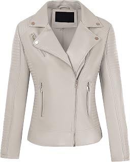 Bellivera Women's Faux Leather Short Jacket Belted Moto Casual Coat with Two Zipper Pockets