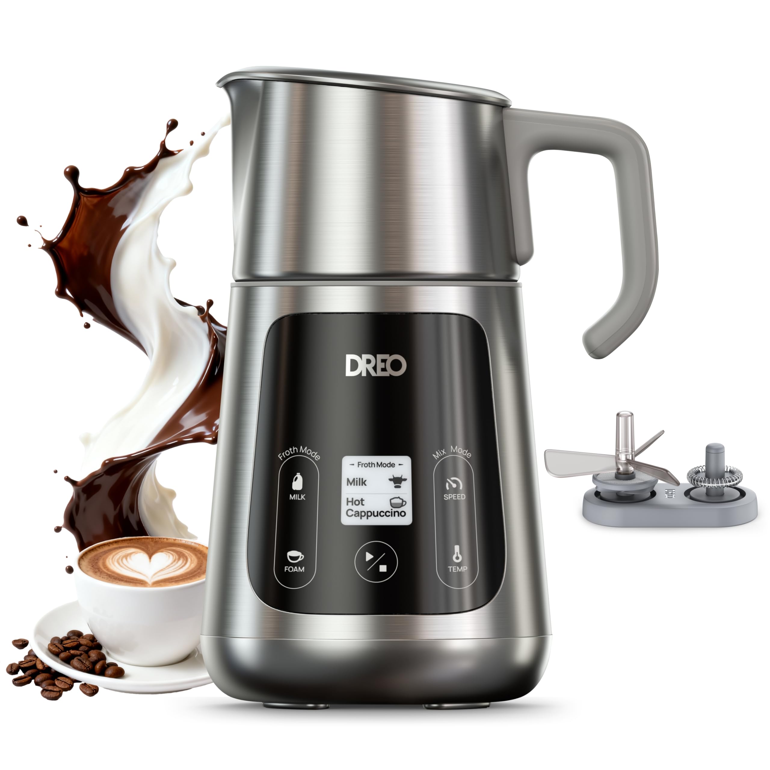 DREO All in 1 Electric Milk Frother [Upgraded], Automatic Milk & Hot Chocolate M