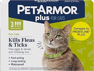PetArmor Plus Flea & Tick Topical Cats 1.5 lbs+, 3-Month | Ideal for Cats 1.5 lbs+; Kills Fleas, Eggs, Larvae, Ticks & Lice; 3-month supply; Waterproof Cat Topical