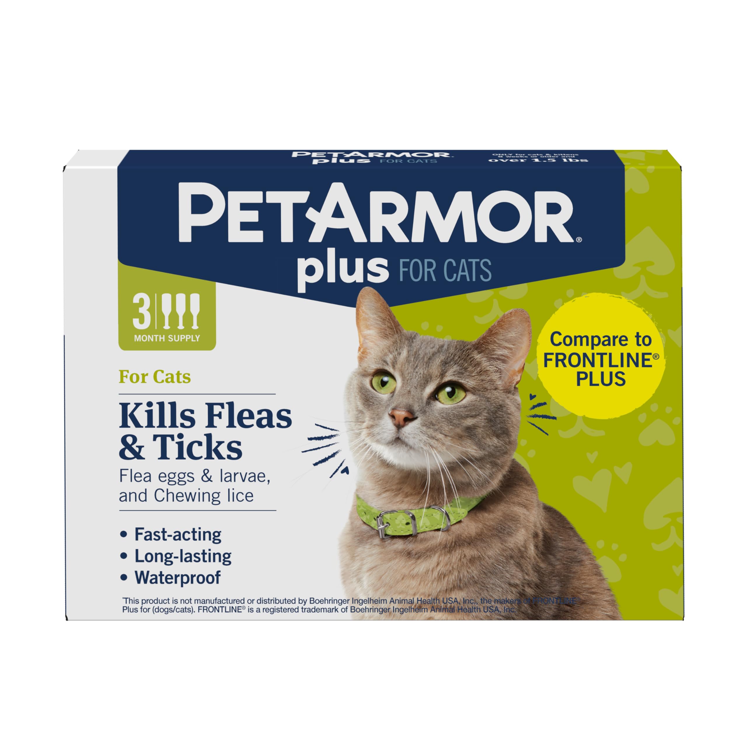 PetArmor Plus Flea & Tick Topical Cats 1.5 lbs+, 3-Month | Ideal for Cats 1.5 lb