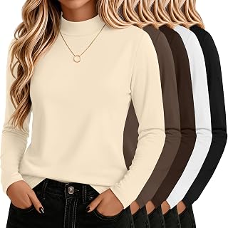 5 Pack Mock Turtleneck Cotton Shirts for Women