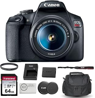 Canon EOS Rebel T7 DSLR Camera with 18-55mm Lens Bundled with 64GB Memory Card + Camera Bag + 58mm UV Filter + Microfiber Cleaning Cloth (5 Items)