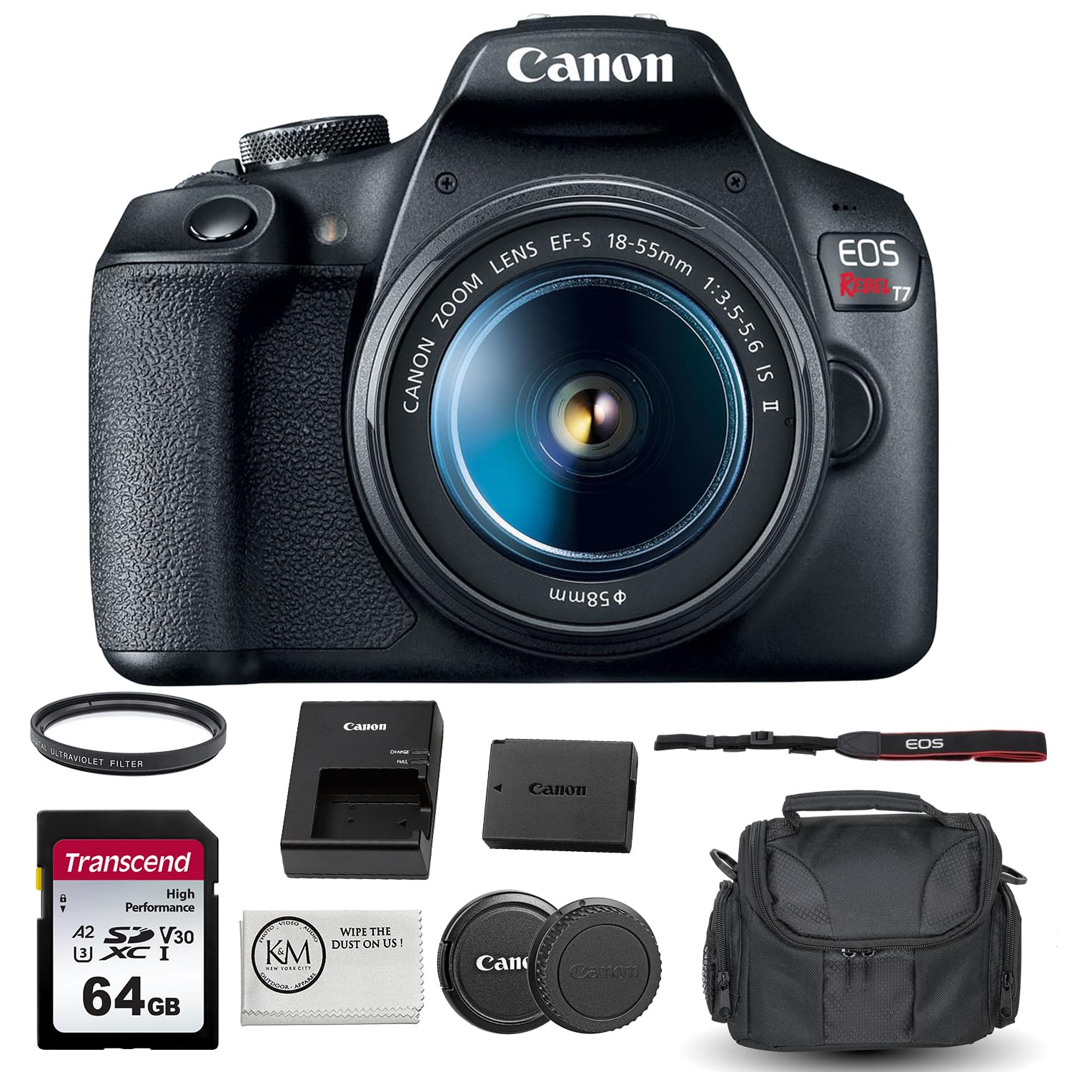 Canon EOS Rebel T7 DSLR Camera with 18-55mm Lens Bundled with 64GB Memory Card +