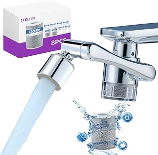 CECEFIN Sink Filter for Bathroom/Kitchen Water Faucet Extender, 1080 Swivel | 9pcs Cartridge,Reduce 99% Chlorine, NSF Test Water Filter for Skincare Face Wash, Brass Faucet Mount Purifier, 2-Mode Aerator