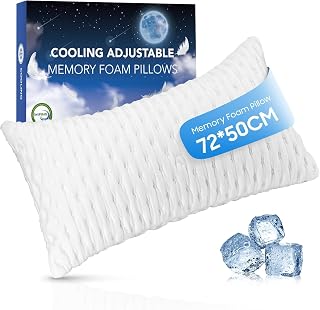 Luxury Shredded Memory Foam Pillows Queen Size Pillow 1 Pack Cooling Pillow For Hot Sleepers, Memory Foam Bed Pillow for Side Back Stomach Sleepers Adjustable Pillow Removable and Washable Pillowcase