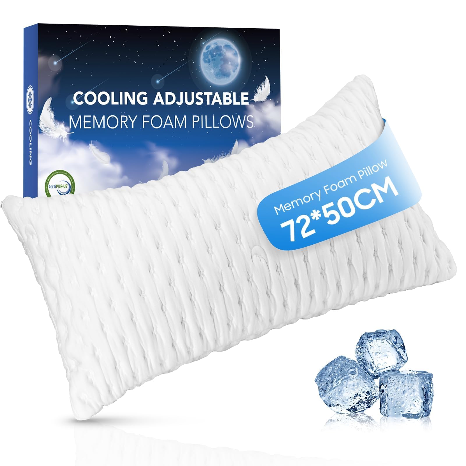 Luxury Shredded Memory Foam Pillows Queen Size Pillow 1 Pack Cooling Pillow For 