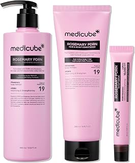 medicube Rosemary PDRN Korean Hair Care Set - Shampoo, Conditioner &amp; Serum | Amino Acids For Thicker, Fuller, Denser-Looking Hair, Cooling Soothing Scalp Care for Flake-Prone Scalp, 3 Step Hair Routine