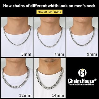 ChainsHouse Stainless Steel Mens Cuban Link Chain, Black/18K Gold Miami Cuban Chain Necklace, 5/7/9mm/12mm Width, No Tarnish&Durable Hip Hop Mens Jewelry, 18"-30", Send Gift Box