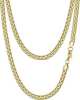 PROSTEEL Flat Venetian Chain Stainless Steel 2/4/6/8 mm Width Men's Necklace Chains Flat Venetian Links Silver/Gold/Black Jewellery Men Women 41 cm-76 cm