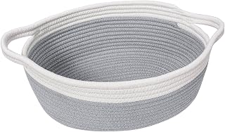 Goodpick Small Woven Rope Gift Basket Empty, 12"x 8"x 5" Boo Basket, Grey | Baby Basket for Baby Showers Toys, Fits Living Room Nursery Bedroom Organization, Dog Toy Storage, with Durable Handles