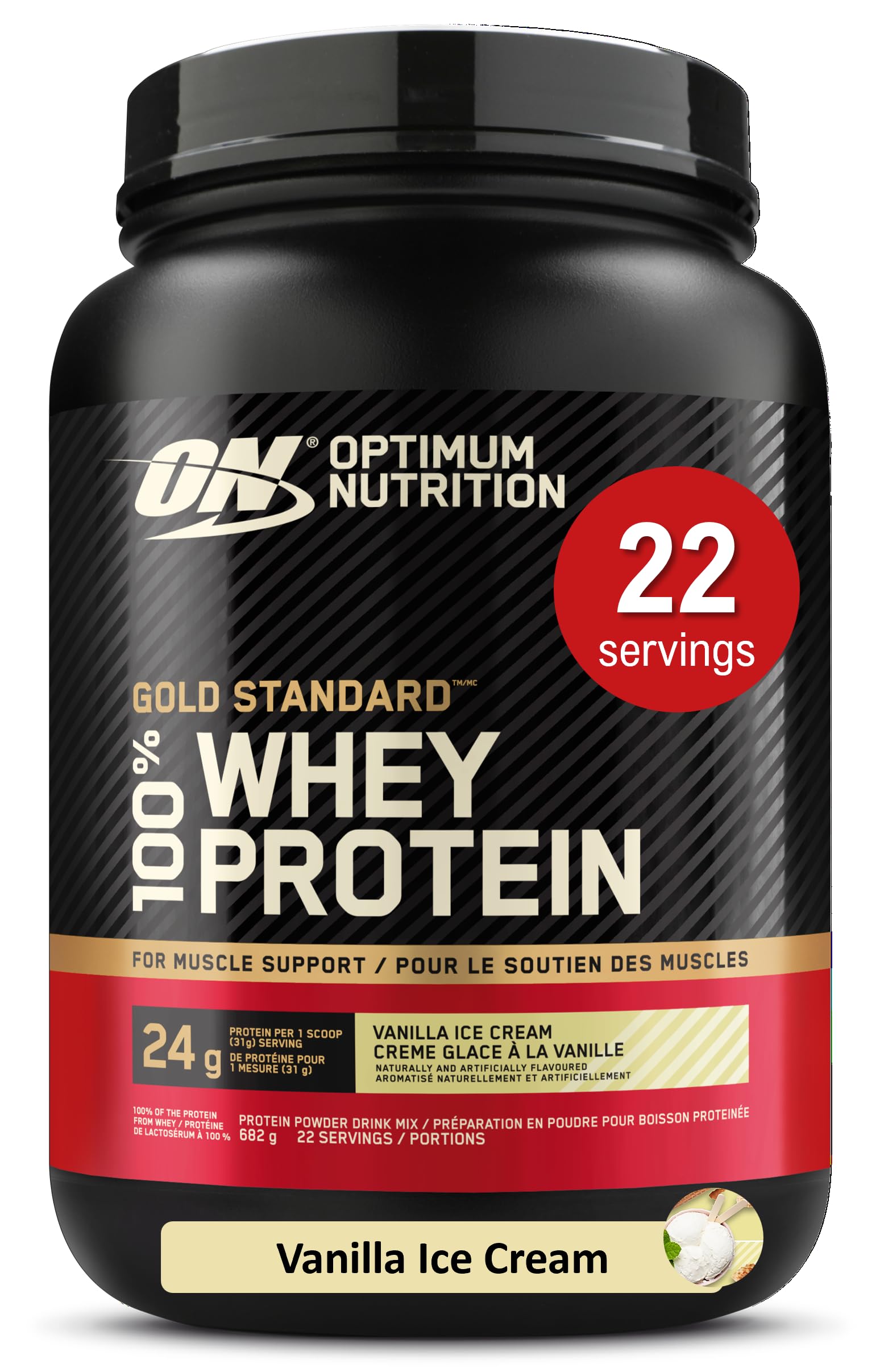 Optimum Nutrition Gold Standard 100% Whey Protein Powder, 670g - Vanilla Ice Cre