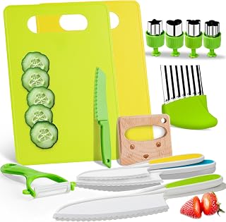 Olanrun Kids Safe Knife Set for Real Cooking, 13pc Montessori Kitchen Tools for Toddlers, Educational Learning Toys Ages 3–12, BPA-Free, Dishwasher-Safe, Christmas, Birthday, Stocking Stuffer Gifts