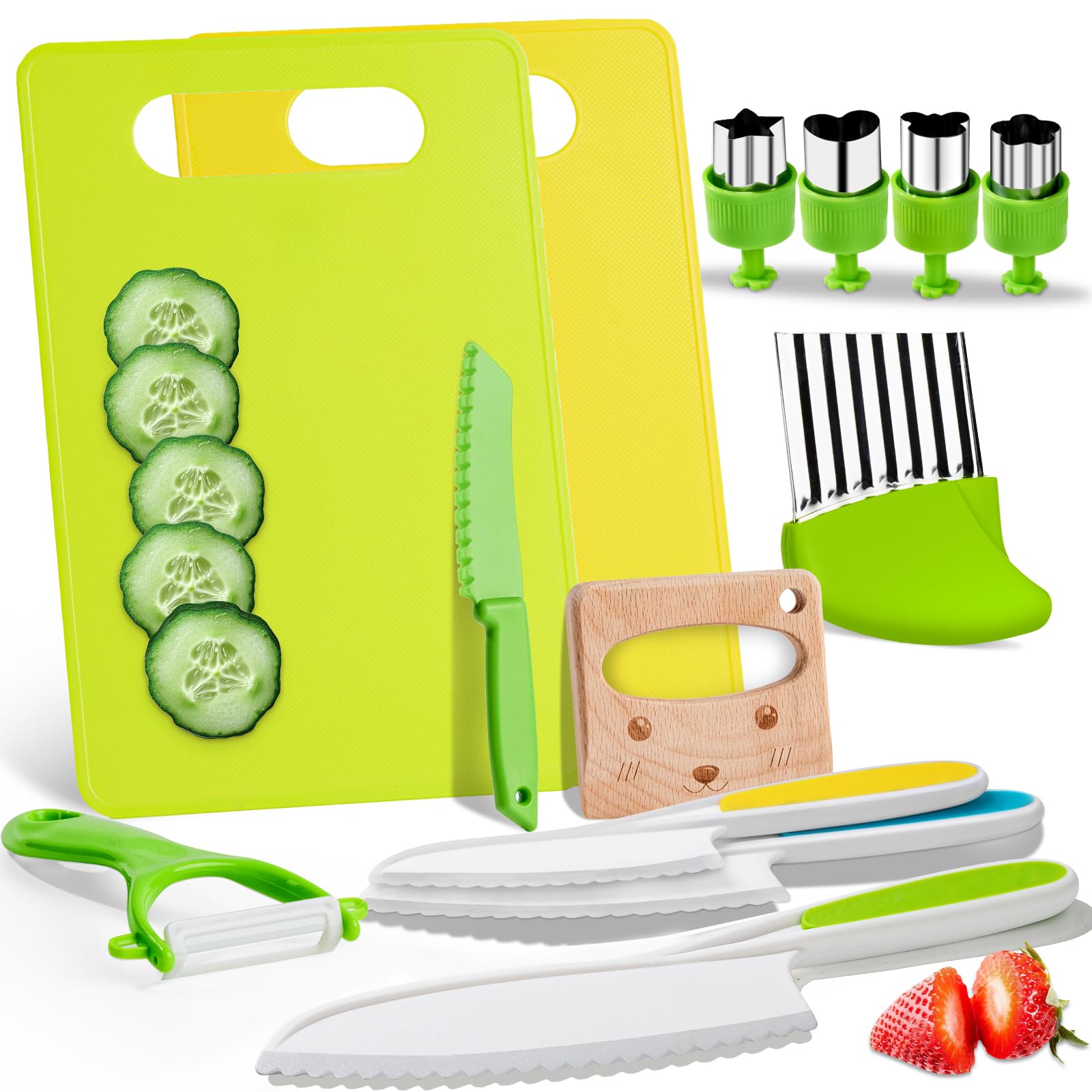 Olanrun Kids Safe Knife Set for Real Cooking, 13pc Montessori Kitchen Tools for 