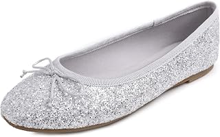 Feversole Women's Sparkle Memory Foam Cushioned Colorful Shiny Ballet Flats Pumps Glitter Around Violet Pink Size 3.5