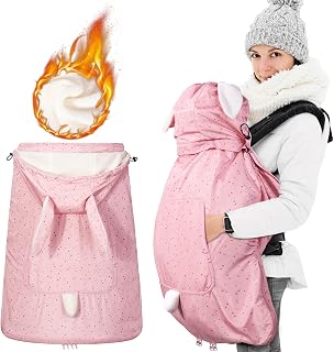 Orzbow Waterproof Baby Carrier Cover, Pink Rabbit | Baby Carrier Cover Winter with Bag, Machine Washable, Central Pocket, Removable Top, Bottom Double Two-Way Zippers