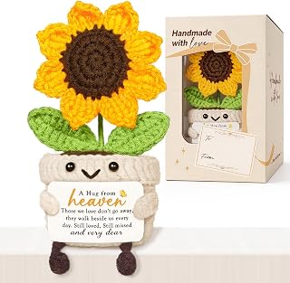 Sympathy Gifts for Loss of Loved One, A Hug from Heaven Crochet Sunflower | A heartfelt sympathy gift with a handmade sunflower, offering comfort, hope and a loving reminder for those grieving