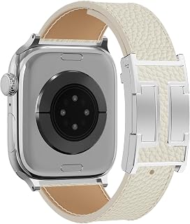 Leather Watch Band with Magnetic Buckle,Dressy Apple Watch Ultra Leather Band Rugged Durable Replacement Strap for Men & Women