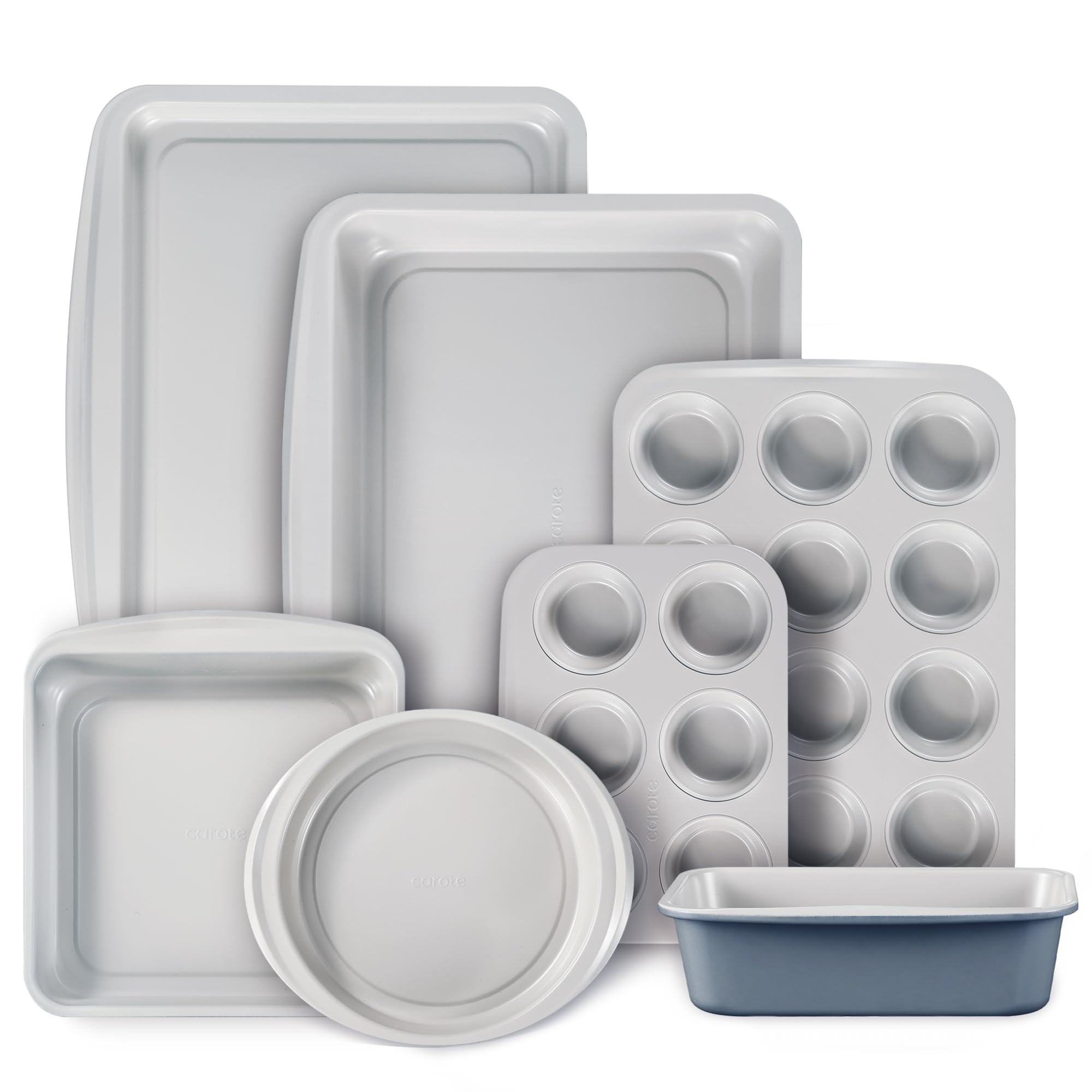 CAROTE 7-Piece Baking Pans Set, Nonstick Bakeware Sets, Gray & Blue | Cookie She