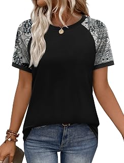 WIHOLL Womens Summer Tops Color Block Short Sleeve Raglan Shirts Spring Fashion Clothes Vacation Outfits
