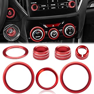 Auovo Radio Knob Cover for Subaru Crosstrek Accessories 2018-2023 / Impreza 2017-2023/ Forester 2019-2024 AC Knob Outer Ring Air Conditioner Knob Ring Volume Tune Knob Trim 7pcs (Red, A)
