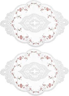 Retro Lace Placemats 12x17 Inch Oval Embroidered Table Placemats French Crochet Doilies Coasters Cup Mats for Home Wedding White Pack of 2