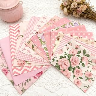 14 Pieces 10x10 Inch Twill Fabric - Pink Floral Print Pre-Cut Patchwork Fabric for Sewing and Craft Projects