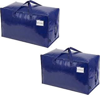 VENO Heavy Duty Moving Bags, Extra Large Foldable Storage Bags with Zippers and Handles, Waterproof Reusable Moving Boxes for Home, Office, Travel, Camping, Durable Eco-Friendly (Blue, 2 Pack)